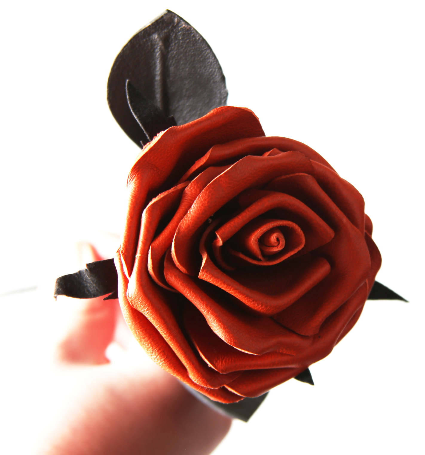 Leder Rose - Orange-Schwarz