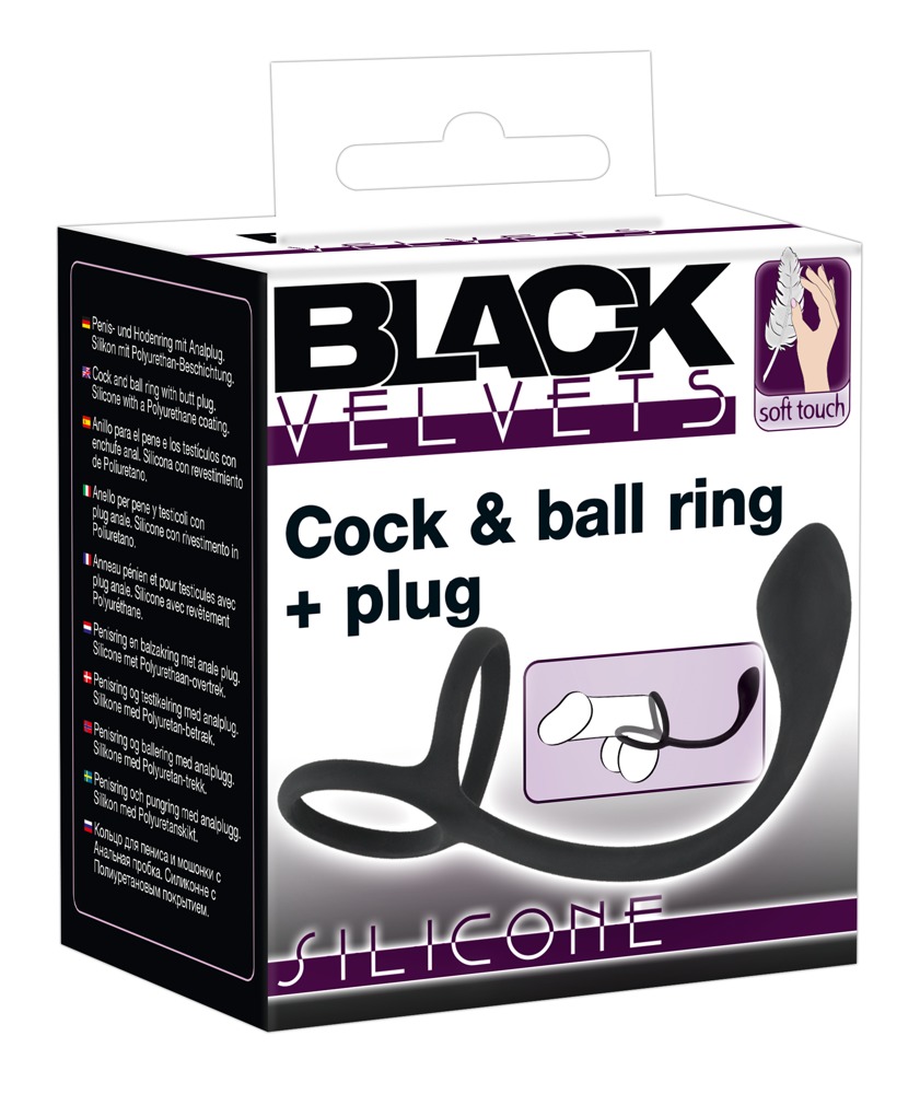 Black Velvets Cock & Ball Ring + Plug