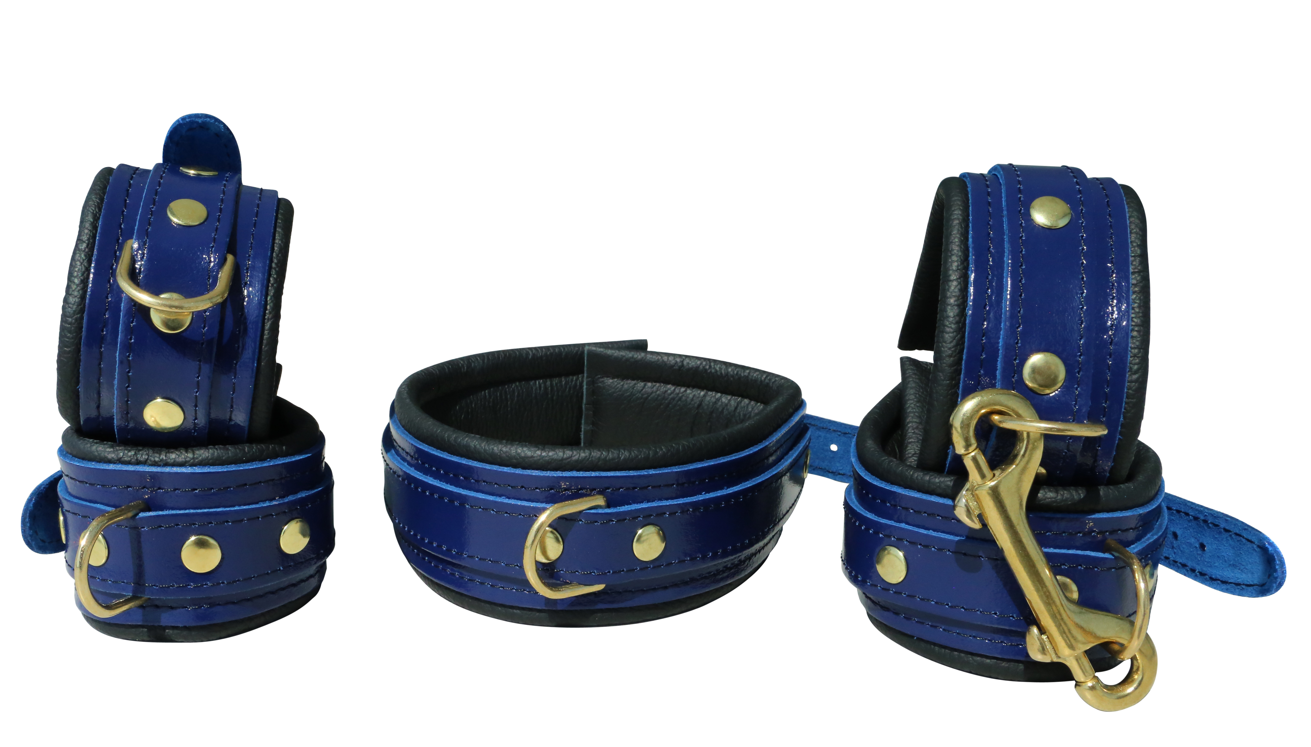 Lederfessel Set "Modern Blue meets Baroque Gold"